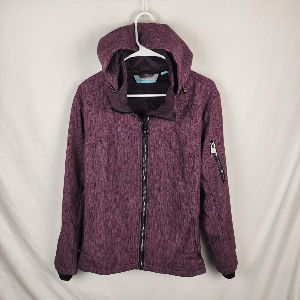 Free Country Jacket Womens XXL Purple Herringbone Softshell Hooded Zip Pockets